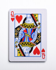 Queen of hearts playing card, isolated on white background