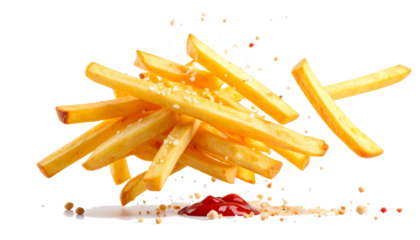 Golden, crispy French fries with ketchup, a delicious fast food snack for everyone to enjoy
