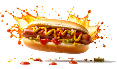 Delicious gourmet hotdog with ketchup and mustard, a culinary delight ready to eat