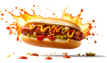 Delicious gourmet hotdog with ketchup and mustard, a culinary delight ready to eat