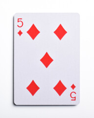 Five of Diamonds playing card, isolated on white background