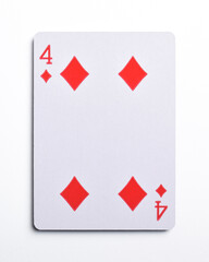 Four of Diamonds playing card, isolated on white background