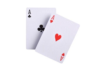 Flying playing card, two aces isolated on white background