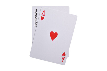 Ace and joker playing cards isolated on white background