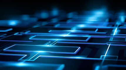 Futuristic holographic interface with glowing neon blue circuits, abstract cyber grid and high-tech digital dashboard, sci-fi background for AI, VR and technology projects