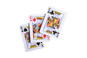 Set of three king playing cards isolated on white background