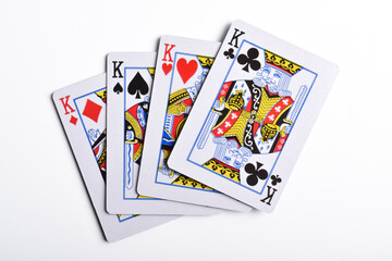 Set of four king playing cards isolated on white background