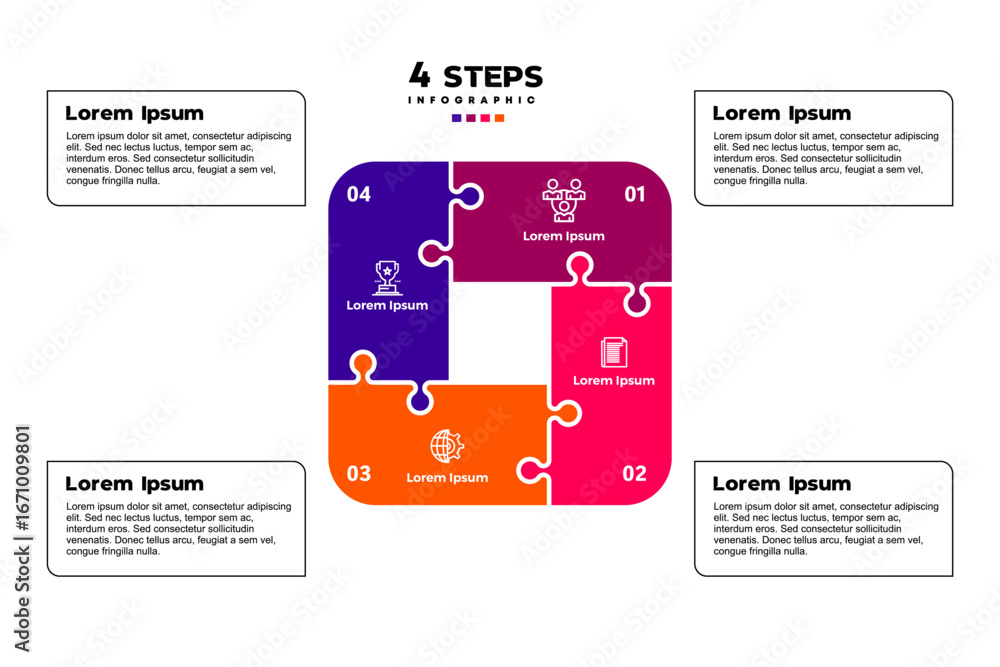 Poster puzzle chart infographic communications template with 4 options for presentations. vector illustrati