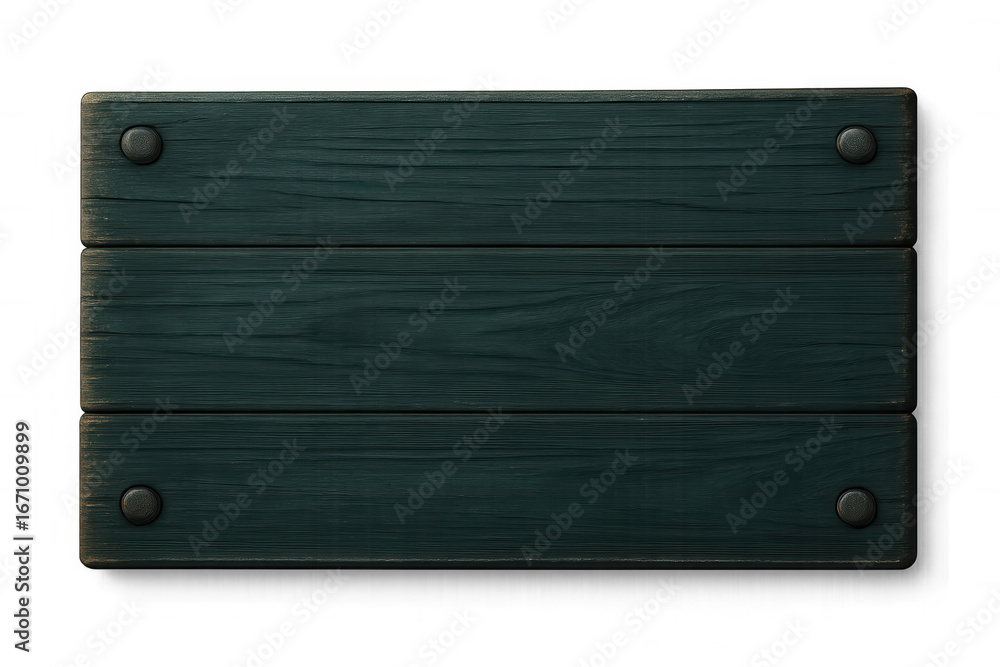 Aufkleber empty rectangular dark wooden sign with metal rivets and transparent background, ideal for adding cu