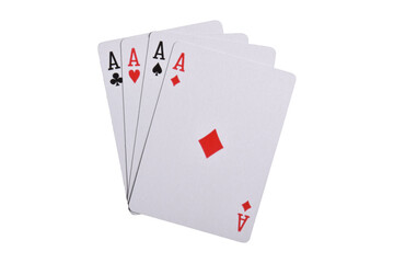 Set of four aces playing cards suits isolated on white background