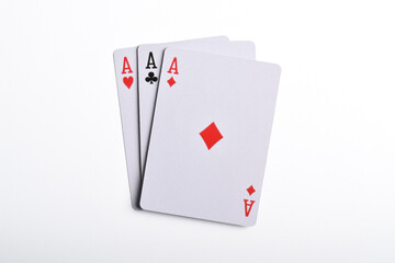 Set of three aces playing cards isolated on white background