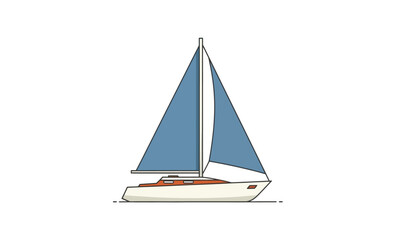 Stylized illustration of a modern sailboat with large blue sails and a white hull.