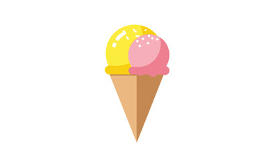 Two-Scooped Ice Cream Cone with Yellow and Pink Flavors.
