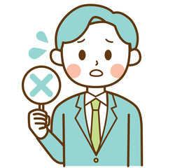不正解を発表するスーツを着た男性のイラスト