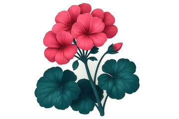 Fototapeta premium Watercolor geranium blooming with soft pink petals, verdant green foliage against transparent backdrop