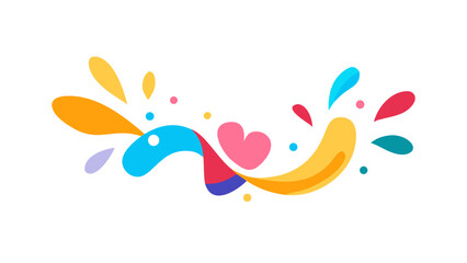 Colorful abstract shapes and heart on white background blue bright