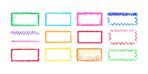 Colorful crayon style rectangular frames borders rectangles