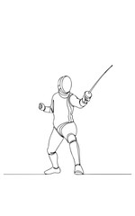 Obraz premium fencing player simple minimalist aesthetic one line art, isolated on white background 