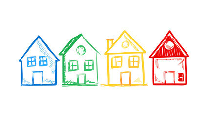 Colorful hand drawn houses blue yellow