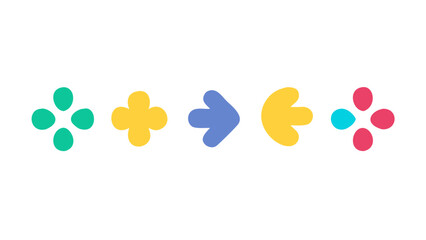 Colorful playful shapes and arrows on a white background icons