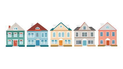 Colorful row of houses with varied architectural styles buildings architecture