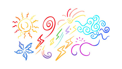 Colorful Sun Lightning Bolts Swirls and Flower Icons vector