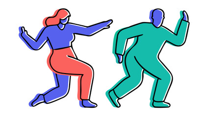 Couple dancers in dynamic poses dancing silhouettes