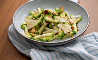 Close up of Simple Vegetarian Side with Zucchini and Toasted Almonds