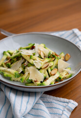 Close up of Simple Vegetarian Side with Zucchini and Toasted Almonds