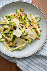 Close up of Simple Vegetarian Side with Zucchini and Toasted Almonds