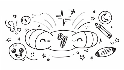 Obraz premium Cute doodle characters and objects stars