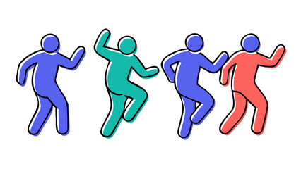 Dancing figures in blue teal and coral people silhouettes