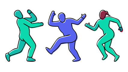 Dancing figures in teal and purple people silhouettes