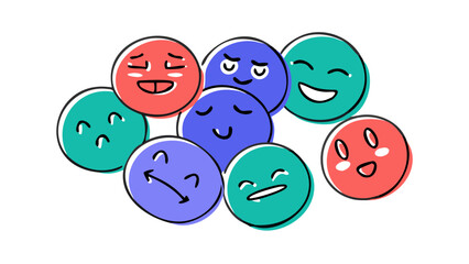 Diverse doodle faces expressing emotions expressions cartoon