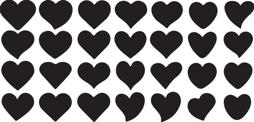 heart, hearts, love, shape, symbol, silhouette, graphic, design, pattern, collection, set, isolated, black, white, background, simple, romantic, valentine, celebration, emotion, feeling, abstract, gra