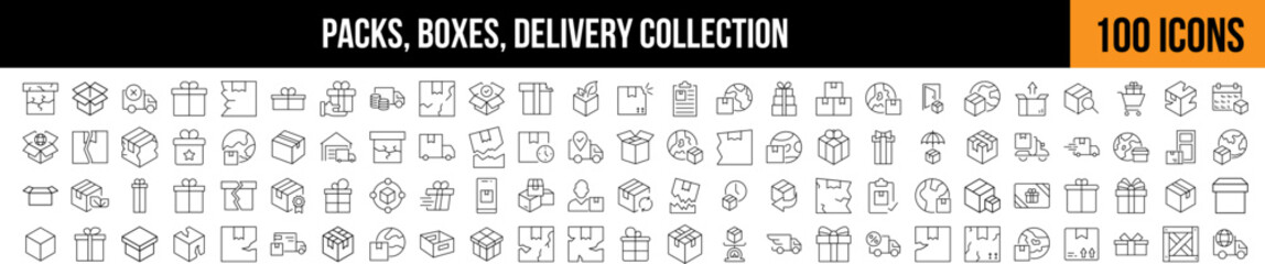 Boxes for Delivery and Transportation Related Line Icon Collection. Editable Stroke. Perfect for Graphics, Designs, Books, Adverts, Apps