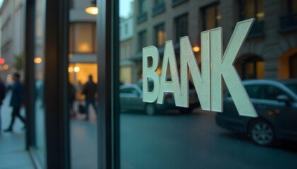 Prominent bank sign on a glass building, representing the financial sector and modern banking services