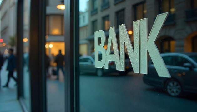 Prominent bank sign on a glass building, representing the financial sector and modern banking services