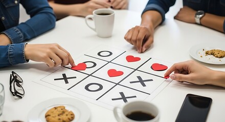 Friends Playing Tic Tac Toe Game Together.