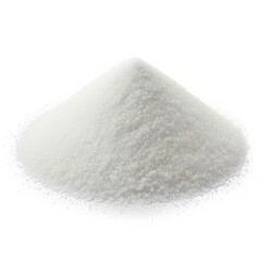 Pile of fine white granular substance on white background