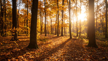 Obraz premium Sunlit Autumn Forest Scene