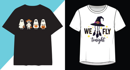 Halloween themed t-shirt designs featuring ghosts and witchy phrases for festive apparel