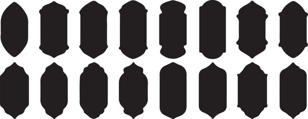 silhouette, shape, islamic, arch, lantern, arabesque, pattern, design, graphic, element, decorative, ornamental, geometric, abstract, black, white background, vector, cut out, traditional, cultural, a