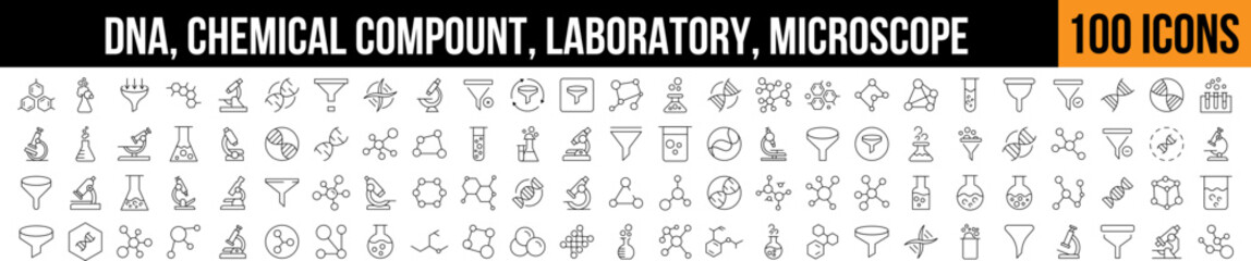 Chemistry and Laboratory Bulb Line Icon Collection. Editable Stroke. Perfect for Graphics, Designs, Books, Adverts, Apps
