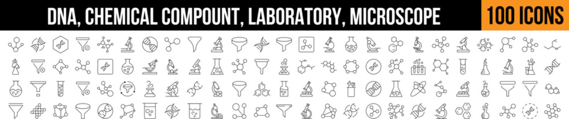 Chemistry and Laboratory Bulb Related Line Icon Collection. Editable Stroke. Perfect for Graphics, Designs, Books, Adverts, Apps
