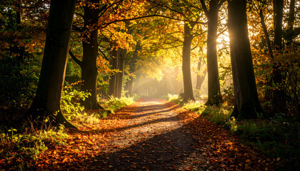 Sunlit Autumn Forest Path