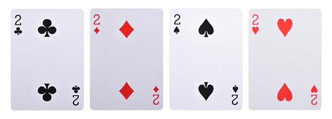 Set of playing cards isolated on white background, Hearts, Clubs, Spades and Diamonds