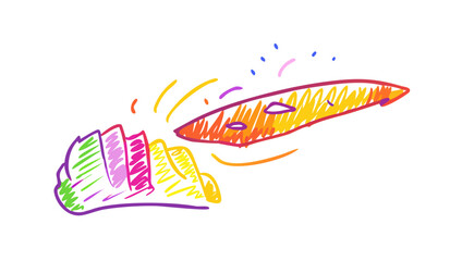 Hand holding colorful abstract shapes with bright lines drawing