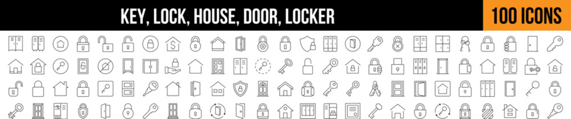 Locker, House, Door Line Icon Collection. Editable Stroke. Perfect for Graphics, Designs, Books, Adverts, Apps