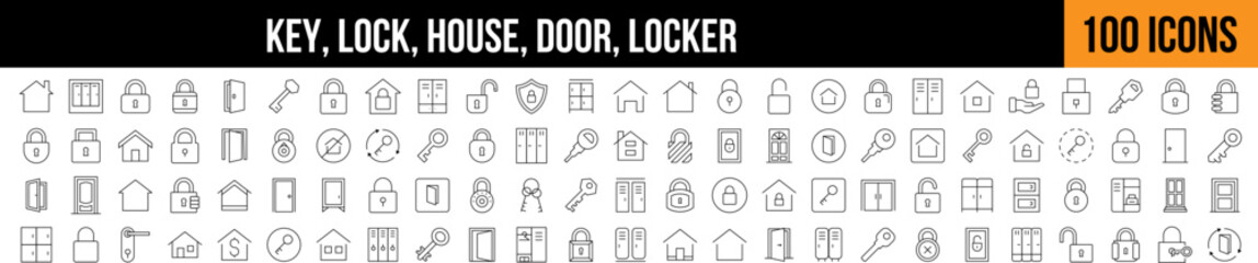 Locker, House, Door Outline Picture Collection. Editable Stroke. Perfect for Graphics, Designs, Books, Adverts, Apps